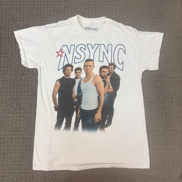 NSYNC Backstreet Boys Shirt Large Fitted Cotton Crewneck Graphic Distressed - Picture 1 of 8